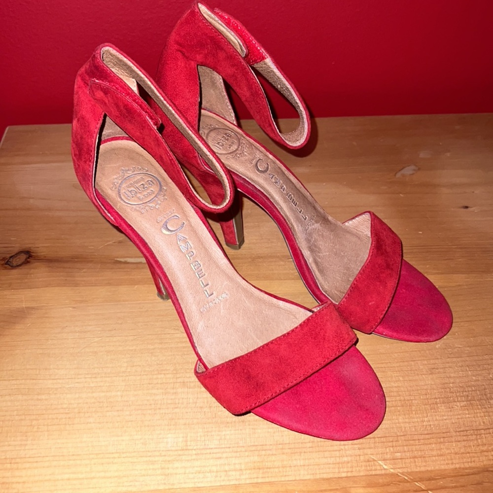 Jeffrey Campbell Red Suede Foxtrot Heeled Sandal Sz 8